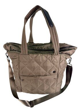 Calia Luxe Large Travel Tote Khaki Sand Quilted Puffer Shoulder Bag With Strap